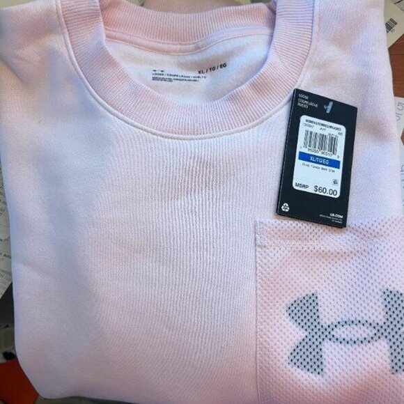 Under Armour Women's Rival Fleece Mesh Crew Sweatshirt Cropped Pink Logo XL NWT - Picture 6 of 6